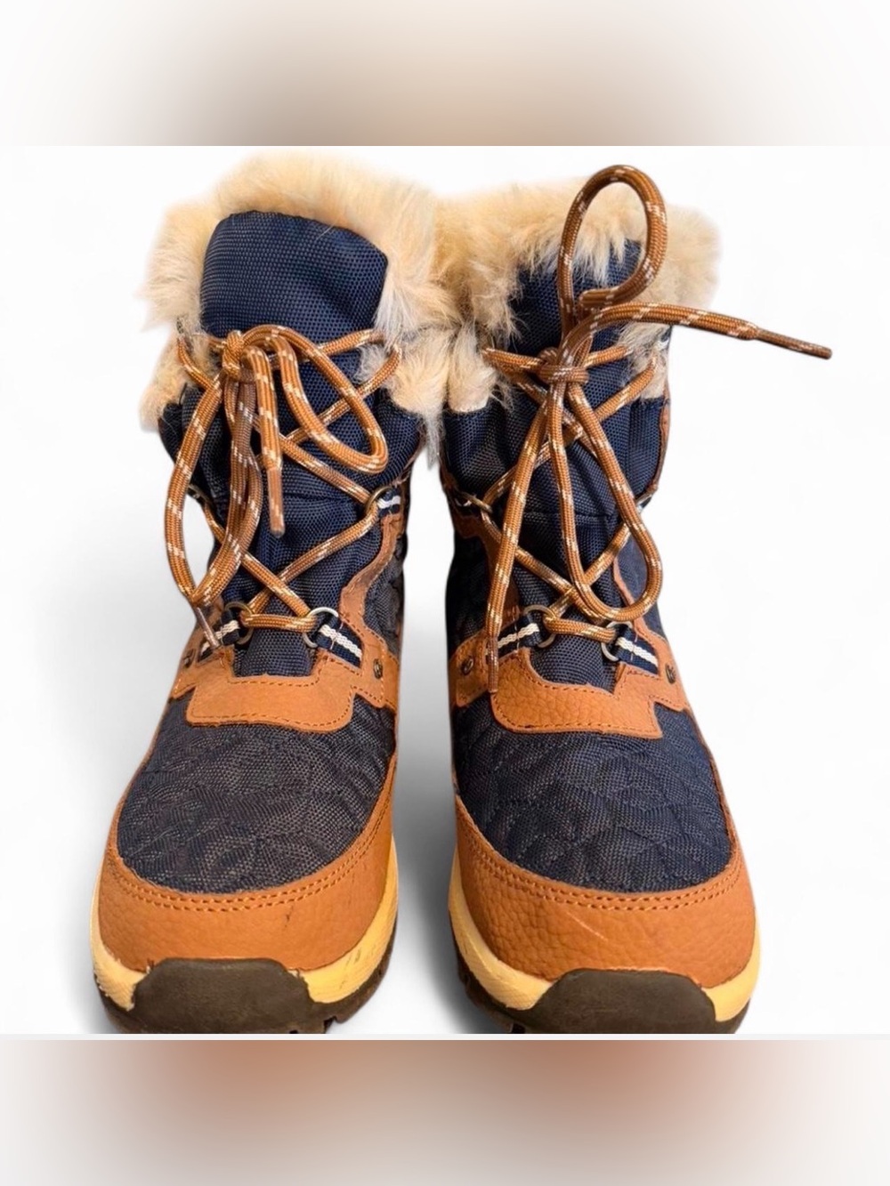 BearPaw Kids Navy and Tan Fur-Trim Winter Boots